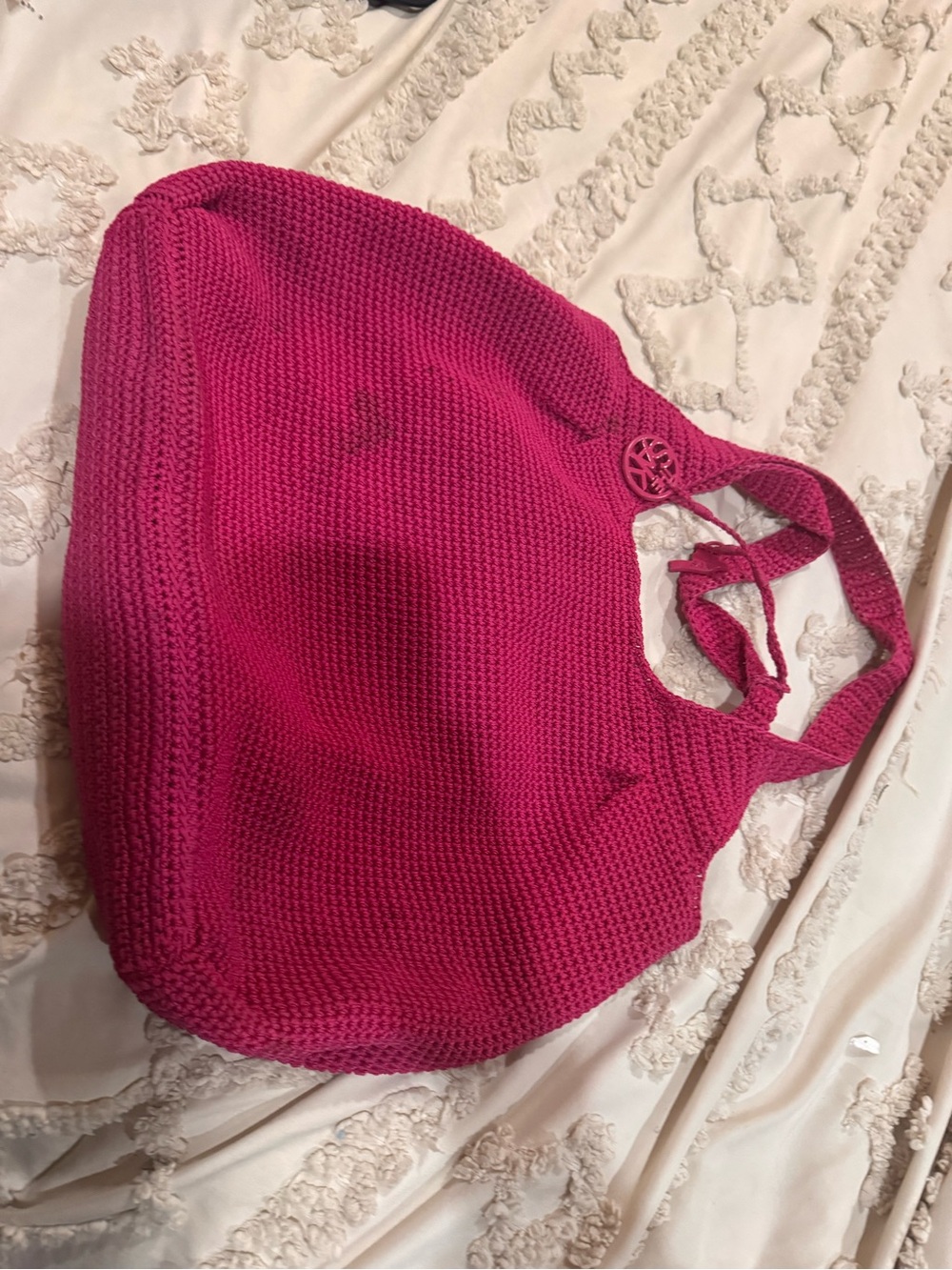 The Sak brand Stylish Pink Knit Tote Bag - Lightweight Everyday Carry